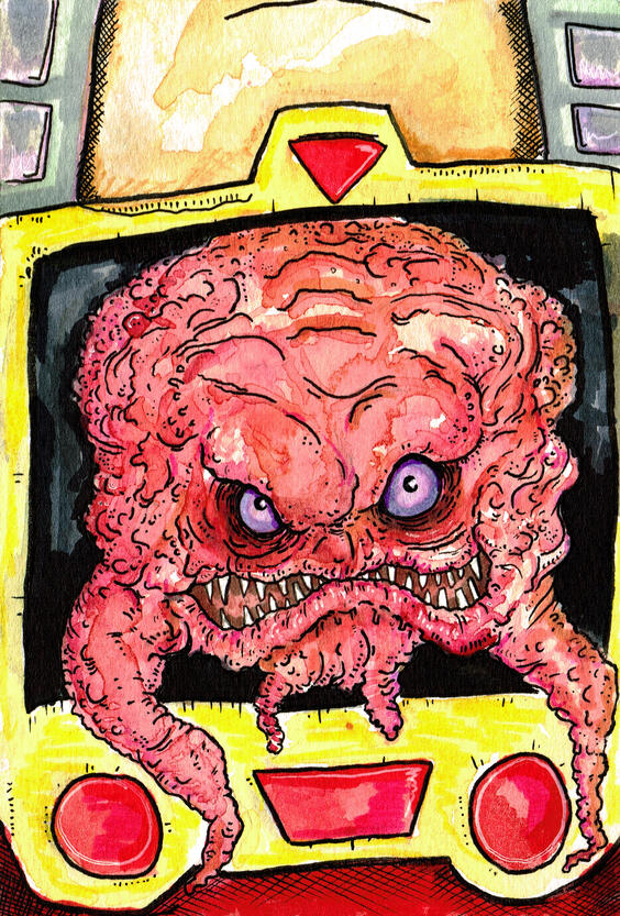 ink and watercolour on paper, fan art of Krang from TMNT